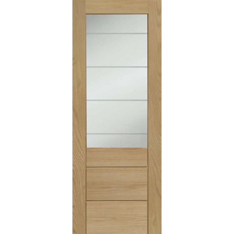 Internal Oak Half-Glazed FD30 Fire Door with Clear Etched Glass - Unfinished - 1981 x 838 x 44mm - Palermo Premium - XL Joinery