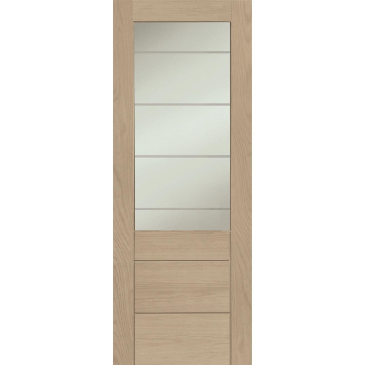 Palermo 2XG Internal Oak Fire Door with Clear Etched Glass - Unfinished, 1981 x 838 x 44 mm
