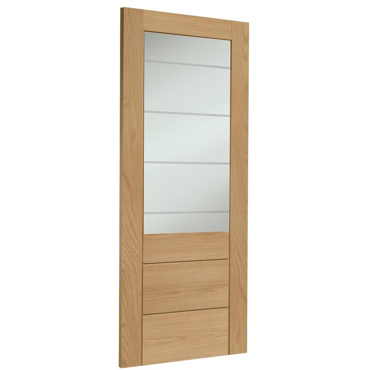 Palermo 2XG Internal Oak Fire Door with Clear Etched Glass - Unfinished, 2040 x 726 x 44 mm