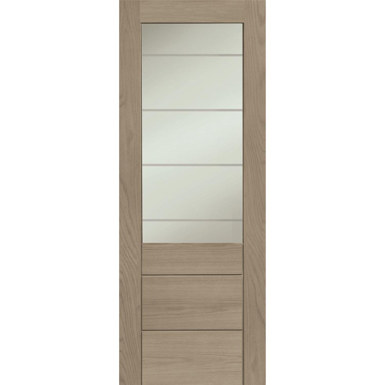 Palermo 2XG Internal Oak Fire Door with Clear Etched Glass - Unfinished, 2040 x 826 x 44 mm