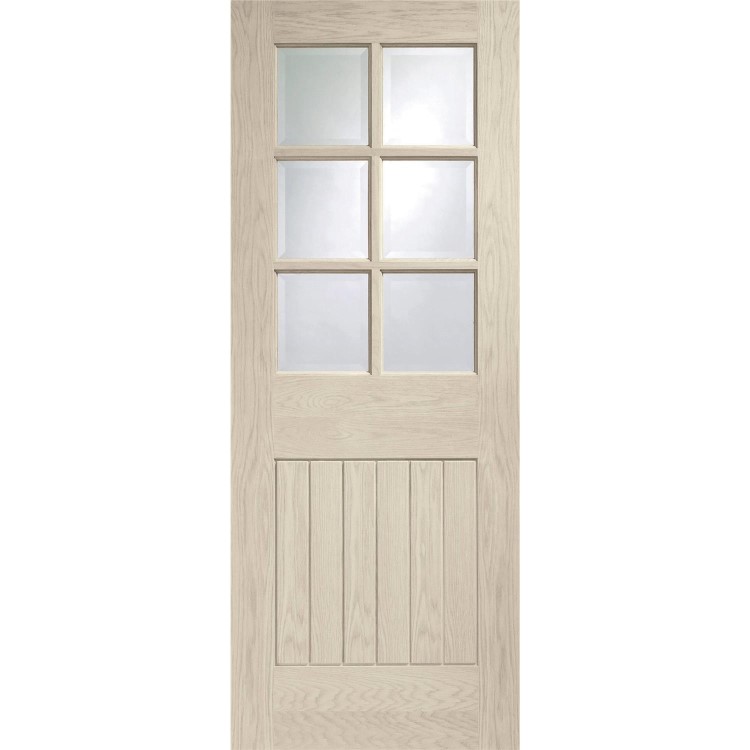 Internal Oak Half-Glazed Cottage Door with Clear Bevelled Glass - Unfinished - 1981 x 686 x 35mm - Suffolk - XL Joinery