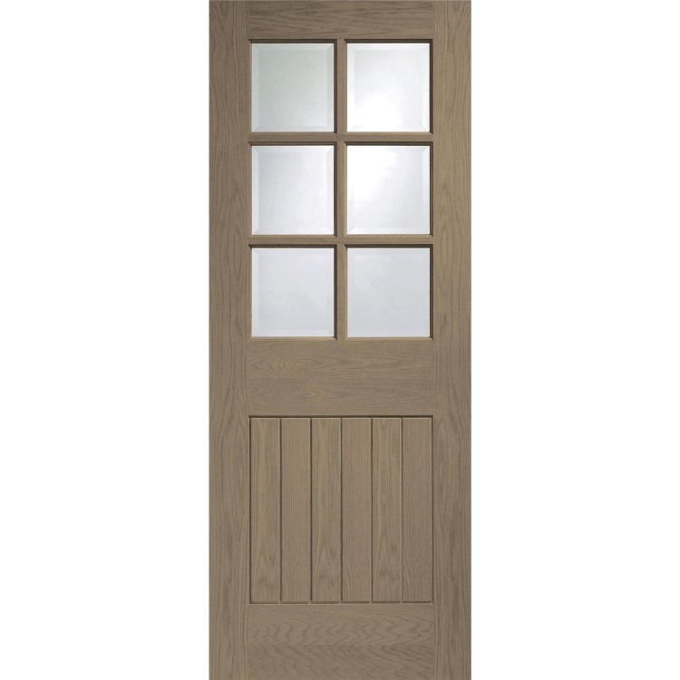 Internal Oak Half-Glazed Cottage Door with Clear Bevelled Glass - Unfinished - 1981 x 686 x 35mm - Suffolk - XL Joinery
