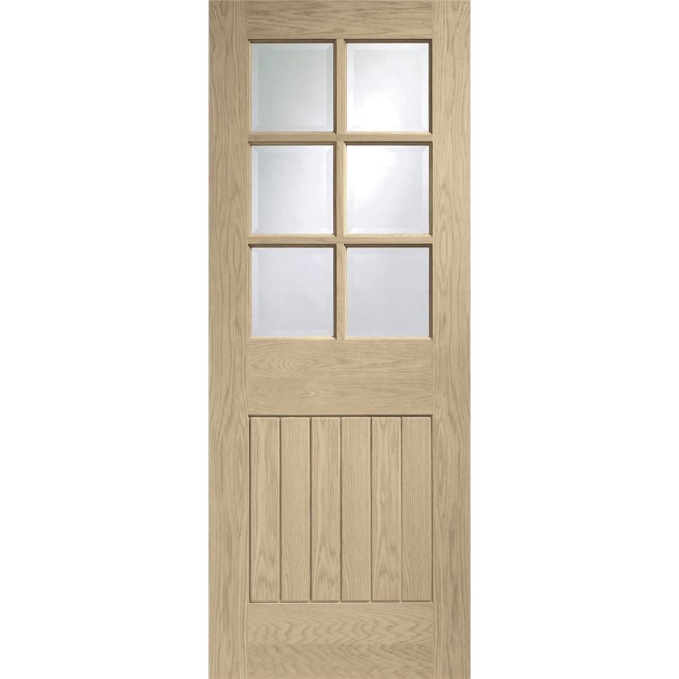 Internal Oak Half-Glazed Cottage Door with Clear Bevelled Glass - Unfinished - 1981 x 686 x 35mm - Suffolk - XL Joinery