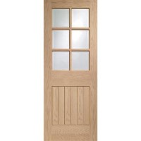 Internal Oak Half-Glazed Cottage Door with Clear Bevelled Glass - Unfinished - 1981 x 686 x 35mm - Suffolk - XL Joinery