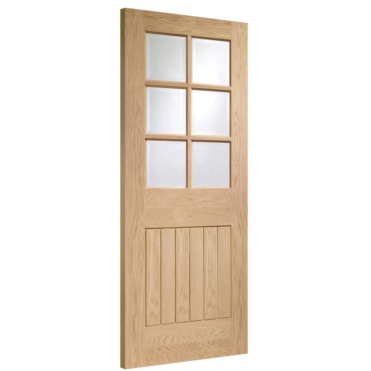Internal Oak Half-Glazed Cottage Door with Clear Bevelled Glass - Unfinished - 1981 x 686 x 35mm - Suffolk - XL Joinery