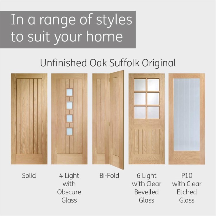 Internal Oak Half-Glazed Cottage Door with Clear Bevelled Glass - Unfinished - 1981 x 686 x 35mm - Suffolk - XL Joinery