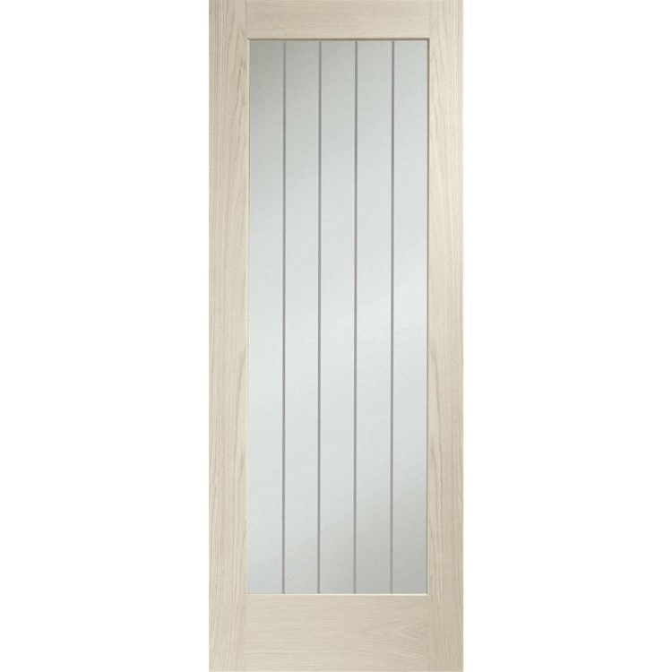 Suffolk P10 Internal Oak Fire Door with Clear Etched Glass - Unfinished, 1981 x 686 x 44 mm