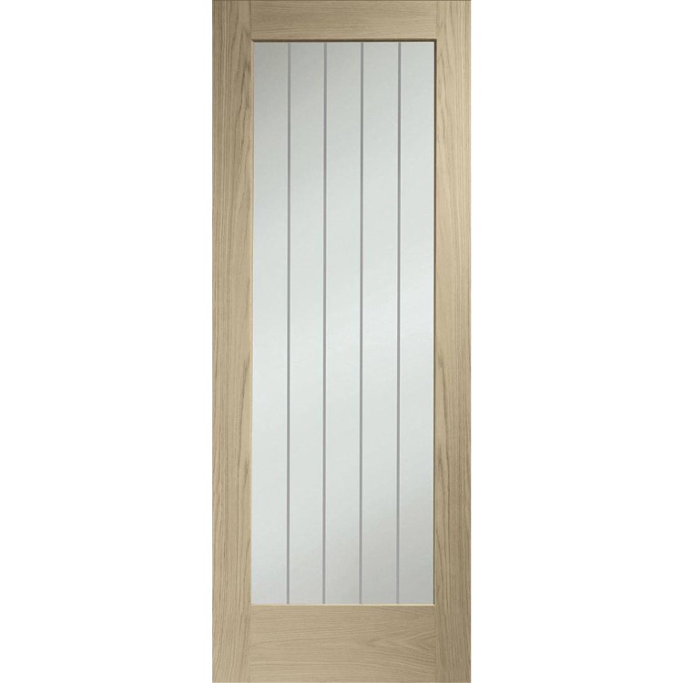 Suffolk P10 Internal Oak Fire Door with Clear Etched Glass - Unfinished, 1981 x 762 x 44 mm