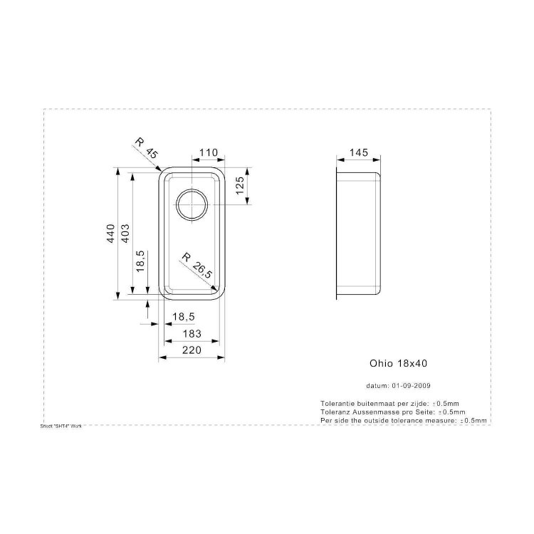 Half Bowl Beige Stainless Steel Kitchen Sink - Reginox Ohio