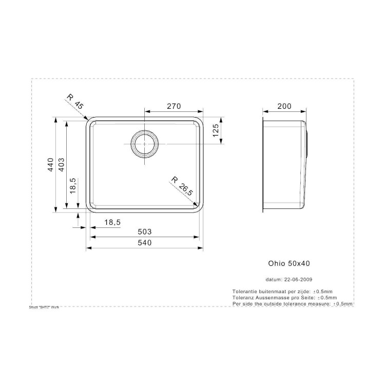 Single Bowl Black Stainless Steel Kitchen Sink - Reginox Ohio 50x40