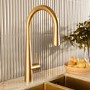 1 Bowl Brushed Brass Stainless Steel Inset Kitchen Sink with Pull Out Mixer Tap Set - Enza
