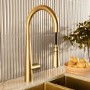 1 Bowl Brushed Brass Stainless Steel Inset Kitchen Sink with Pull Out Mixer Tap Set - Enza
