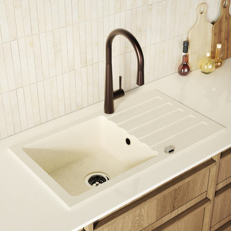 Brushed Bronze Single Lever Pull Out Monobloc Kitchen Mixer Tap - Enza Olney