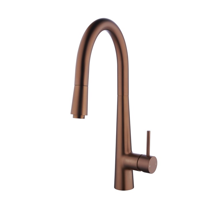Brushed Bronze Single Lever Pull Out Monobloc Kitchen Mixer Tap - Enza Olney