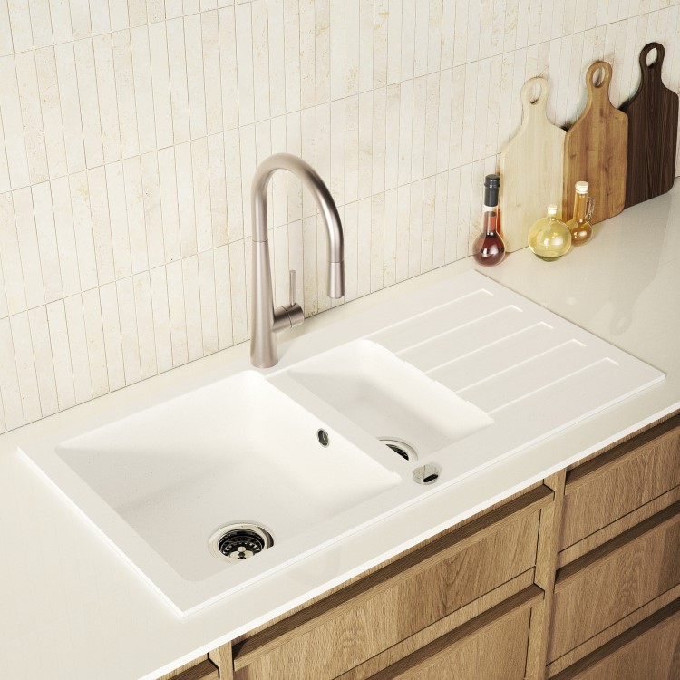 Chrome Single Lever Pull Out Monobloc Kitchen Mixer Tap - Enza Olney