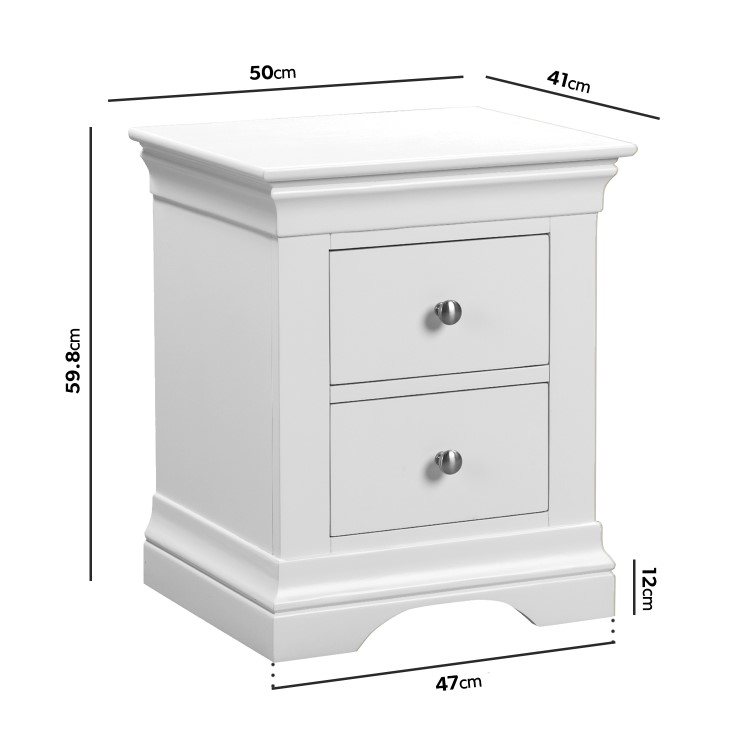 White Painted French 2 Drawer Bedside Table - Olivia