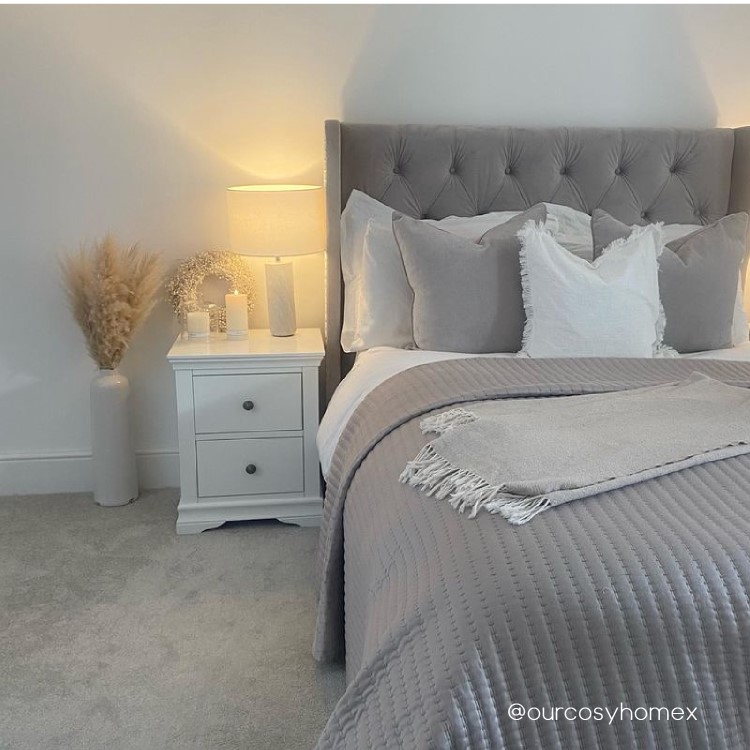 White Painted French 2 Drawer Bedside Table - Olivia