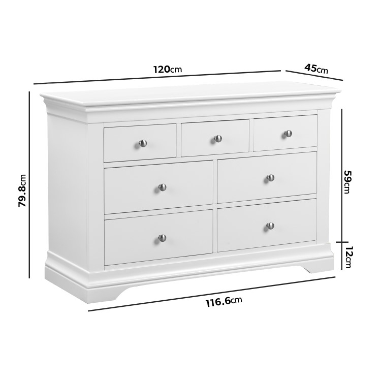 Wide White Painted French Chest of 7 Drawers - Olivia