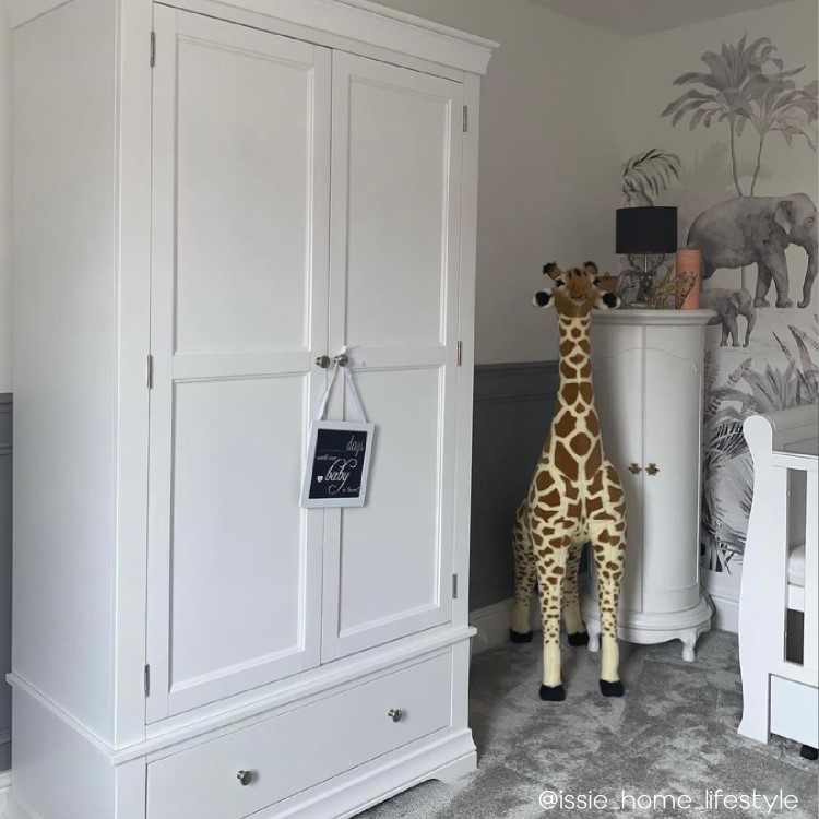 White Painted 2 Door Double French Wardrobe with Drawer - Olivia 