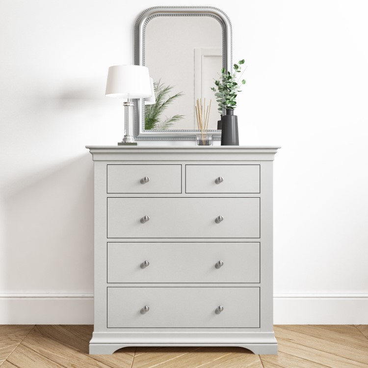 Pale Grey 3 + 2 Drawer Chest of Drawers - Olivia