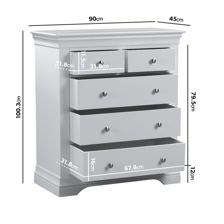 Pale Grey 3 + 2 Drawer Chest of Drawers - Olivia