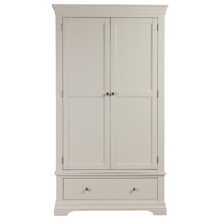 White Painted French Double Wardrobe with Drawer - Olivia 