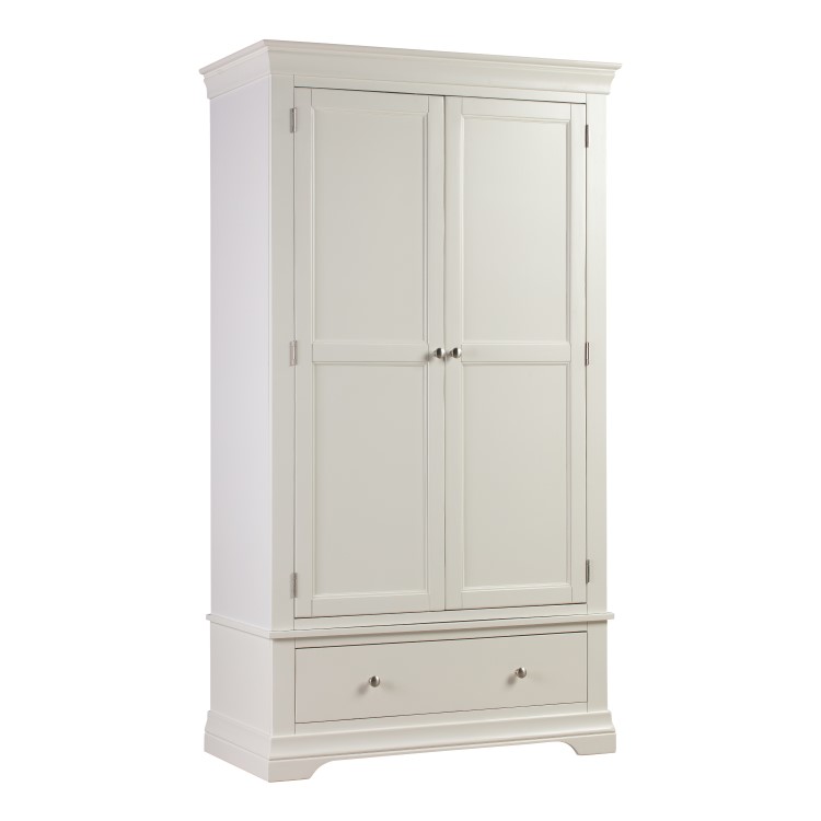 White Painted French Double Wardrobe with Drawer - Olivia 