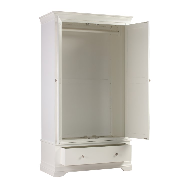 White Painted French Double Wardrobe with Drawer - Olivia 