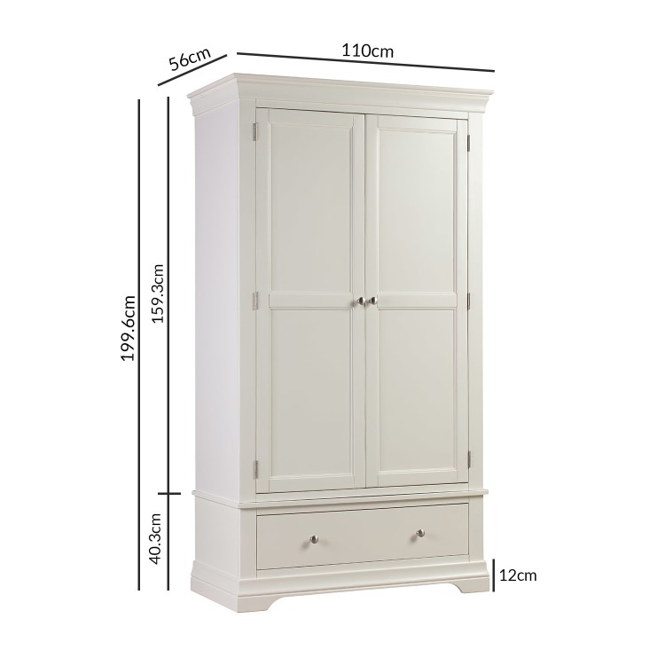 White Painted French Double Wardrobe with Drawer - Olivia 