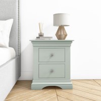 Sage Green Wooden French Bedside Table with 2 Drawers - Olivia