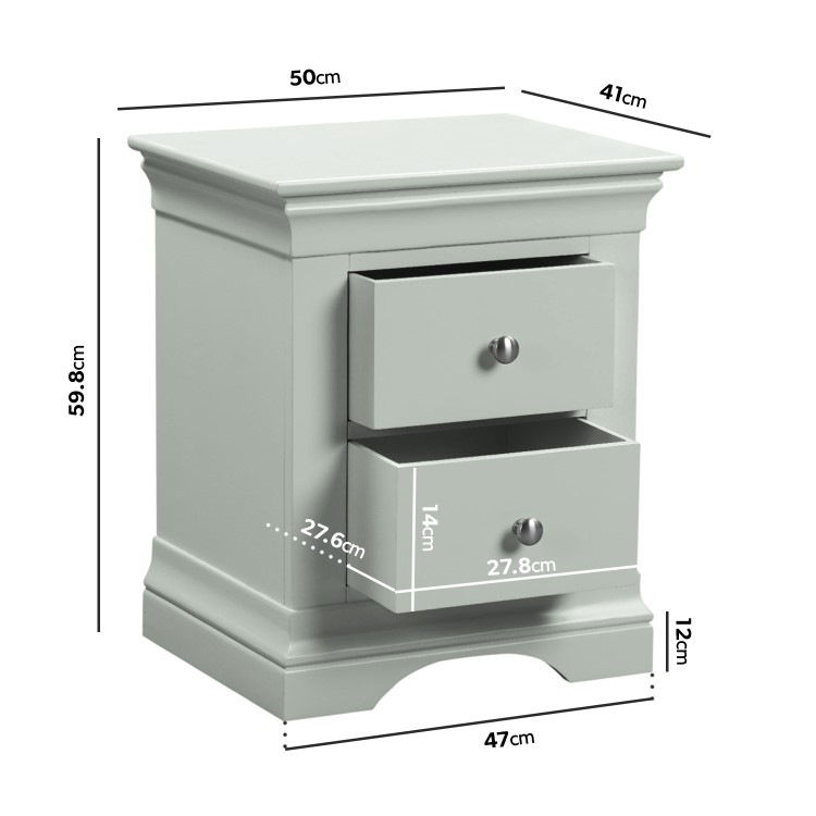 Sage Green Wooden French Bedside Table with 2 Drawers - Olivia