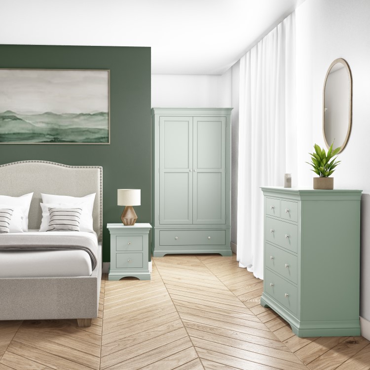 Sage Green Wooden French Bedside Table with 2 Drawers - Olivia