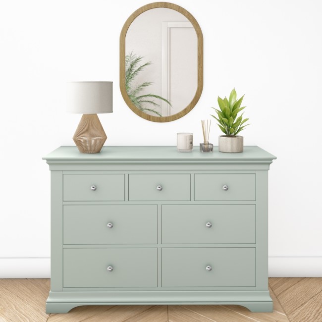 Sage Green French Wide Chest of 7 Drawers - Olivia