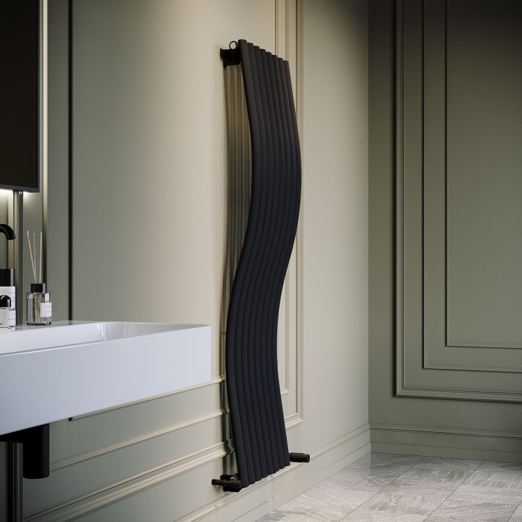Black Vertical Wave Designer Single Panel Radiator 1600 x 470mm - Opala