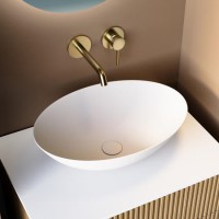 ONLY OPENED - Matt White Oval Stone Resin Countertop Basin with Waste 500mm - Opal