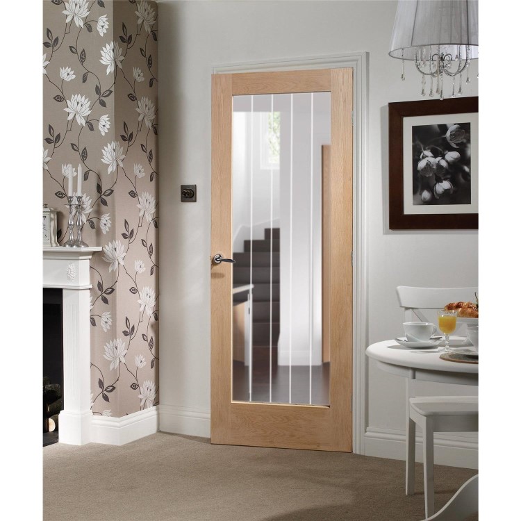 Internal Oak Fully-Glazed Cottage Door with Clear Etched Glass - Pre-Finished - 1981 x 762 x 35mm - Suffolk Premium - XL Joinery