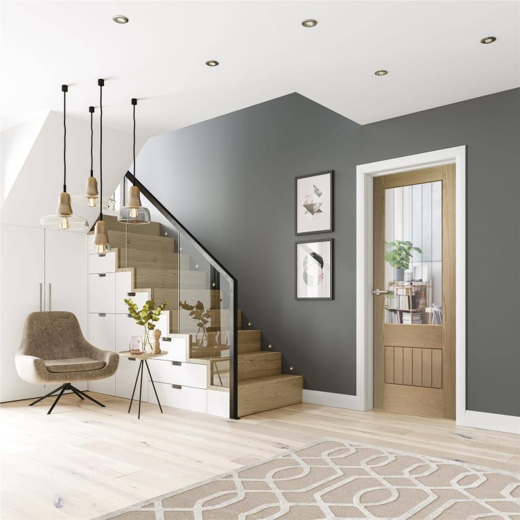 Internal Oak Half-Glazed Cottage Door with Clear Etched Glass - Pre-Finished - 1981 x 457 x 35mm - Suffolk Premium - XL Joinery