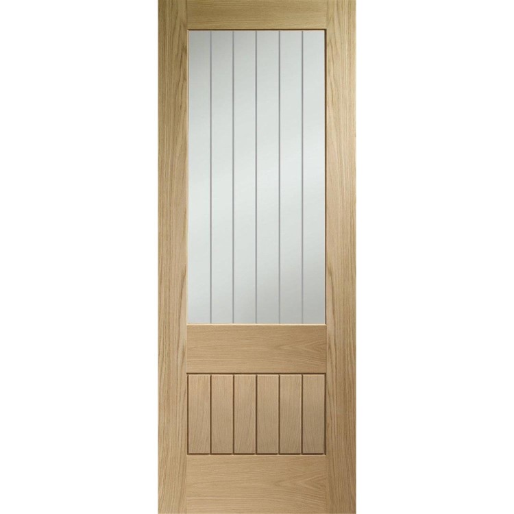 Internal Oak Original Pre-Finished Suffolk 2XG with Clear Etched Glass - 2040 x 626 x 40 mm, Pre-Finished