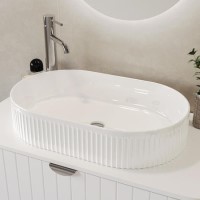 ONLY OPENED - White Oval Fluted Countertop Basin 573mm - Oregon