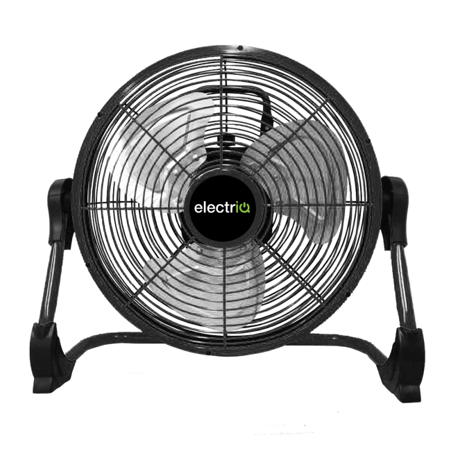 electriQ 12-inch Rechargeable Black Quiet DC Floor Fan - Versatile Metal Body for Indoor Outdoor and Commercial Use