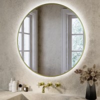 Round Brass Backlit Heated Bathroom Mirror with Lights 800mm – Orion Round Brass Backlit Heated Bathroom Mirror with Lights 800mm – Orion