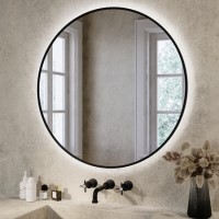 Round Black Backlit Heated Bathroom Mirror with Lights 800mm – Orion Round Black Backlit Heated Bathroom Mirror with Lights 800mm – Orion