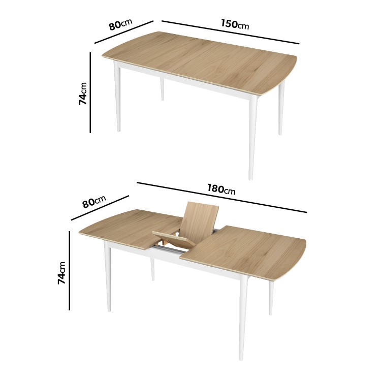 Large Oak and White Extendable Dining Table - Seats 8 - Ola