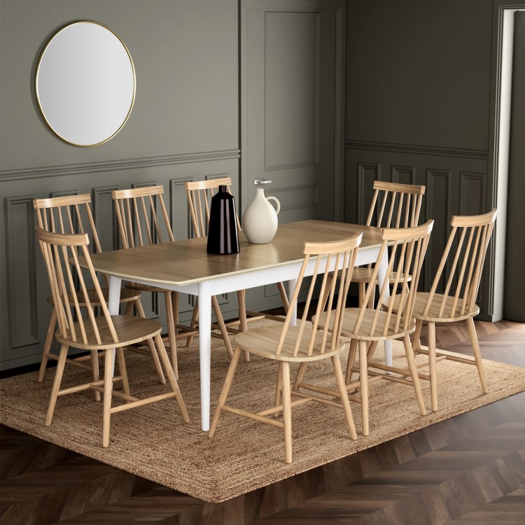 Large Oak and White Extendable Dining Table - Seats 8 - Ola