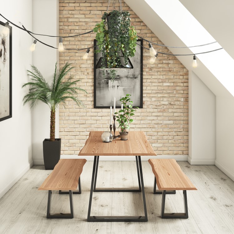 Orson Industrial Solid Wood Dining Set with Table & 2 Dining Benches