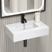 ONLY OPENED - 600mm Wall Hung Resin Basin with Built in Drain Gloss White- Oslo