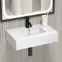 ONLY OPENED - 600mm Wall Hung Resin Basin with Built in Drain Gloss White- Oslo