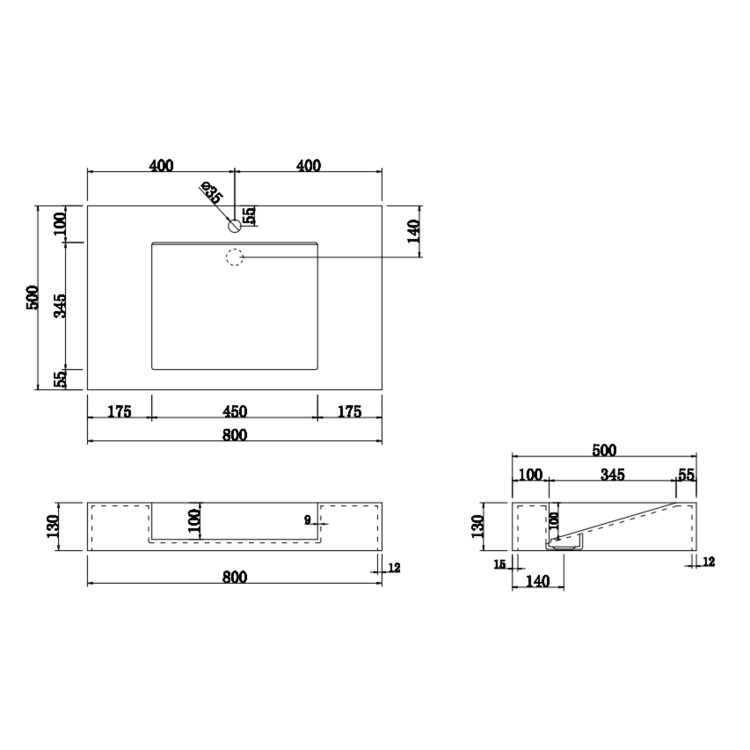 ONLY OPENED - 800mm Wall Hung Resin Basin with Built in Drain Gloss White- Oslo