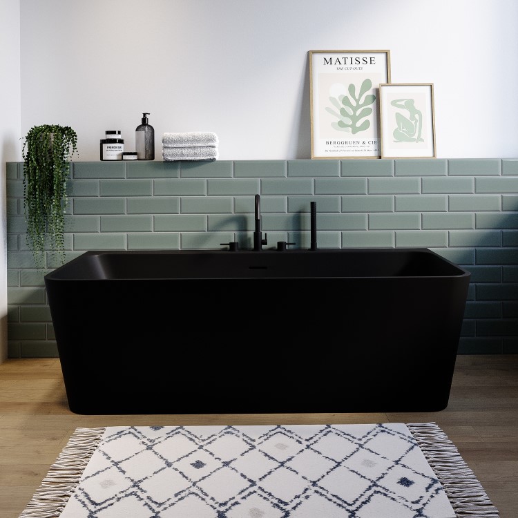 GRADE A1 - Matt Black Freestanding Double Ended Back to Wall Bath 1700 x 740mm - Oslo