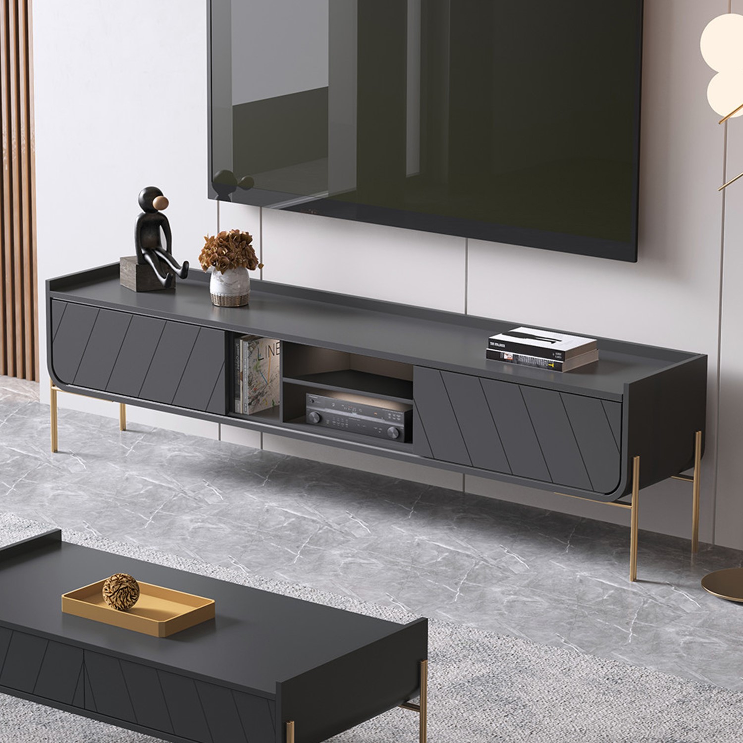 Wide Grey TV Stand with Storage TV s up to 70